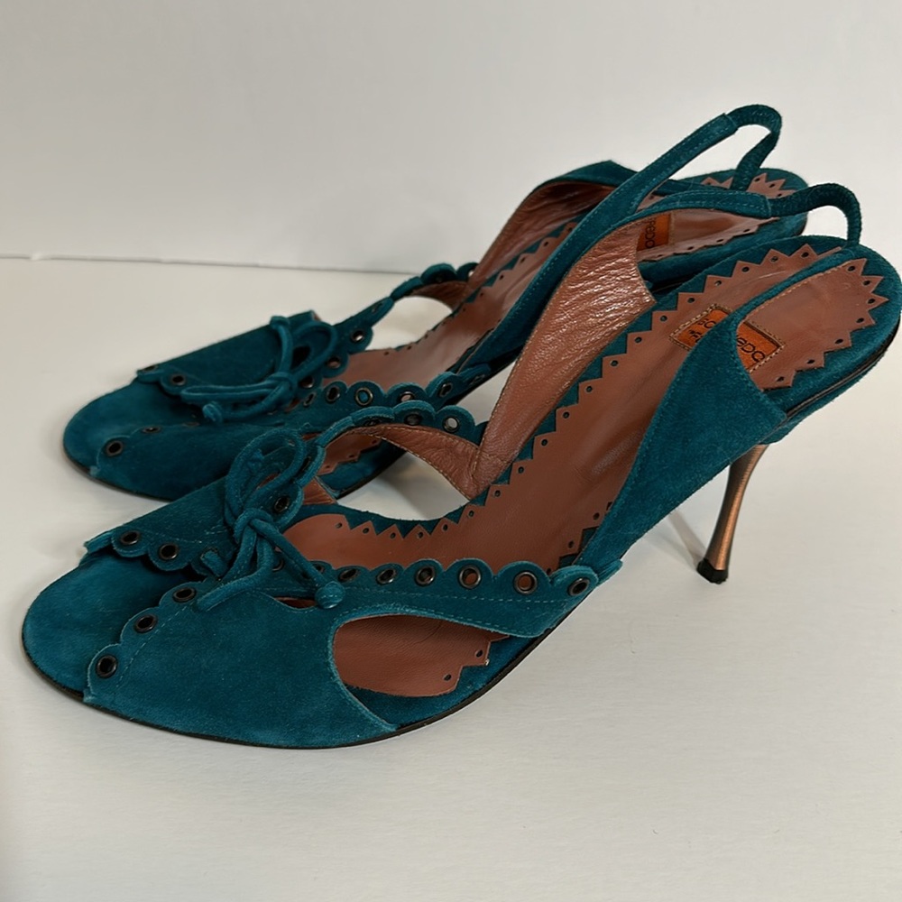 Goffredo Fantini Teal Slingback Shoes with Open Toe and Metallic Heel Sz 40 EU - Picture 3 of 9
